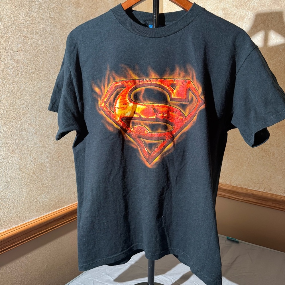 Black T-Shirt with Flaming Superman Logo Size:M